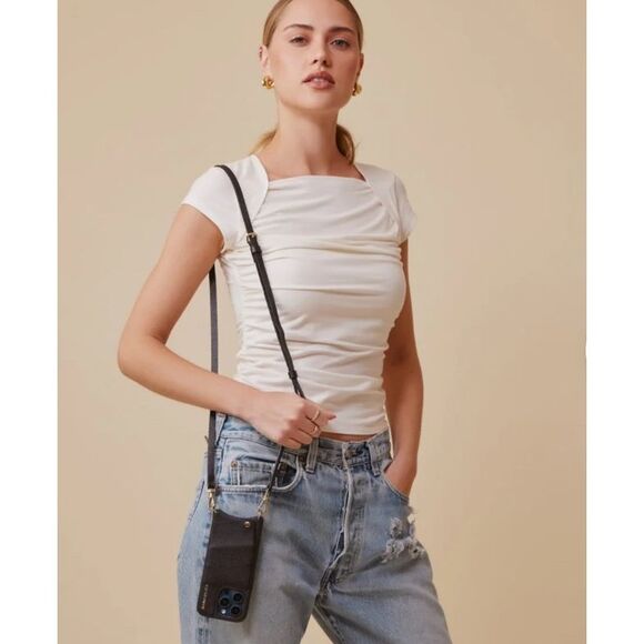 Bandolier Emma Black Leather Crossbody iPhone SE/7/8 Case with Studded Strap - Picture 6 of 12